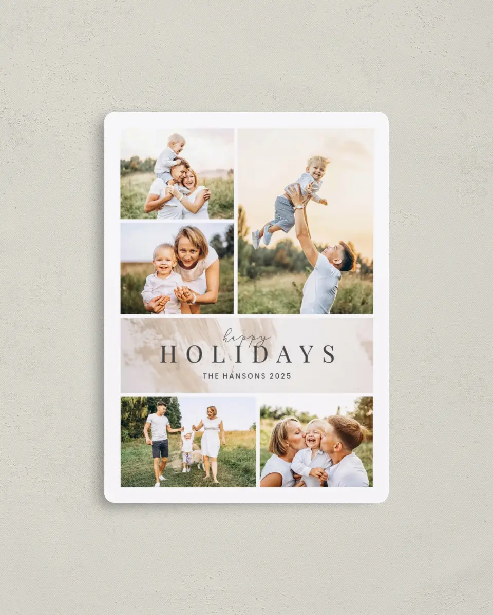 This is a 4" x 5½" Christmas Card called Brushed Holiday printed in full color with a Luxe Satin finish