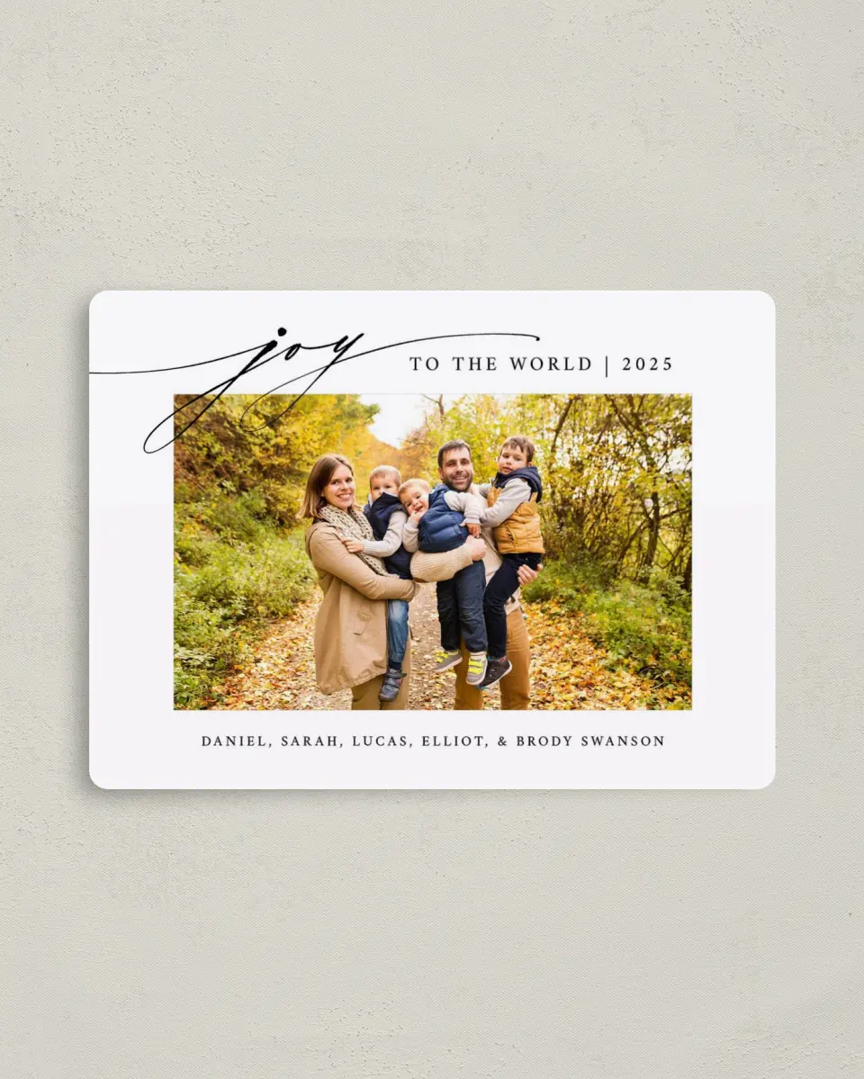 This is a 4" x 5½" Christmas Card called Joy to the World printed in full color with a Luxe Satin finish