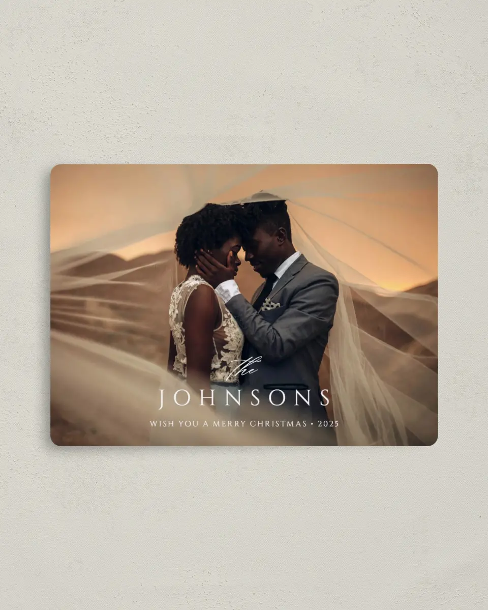 This is a 4" x 5½" Christmas Card called Chic Name printed in full color with a Luxe Satin finish
