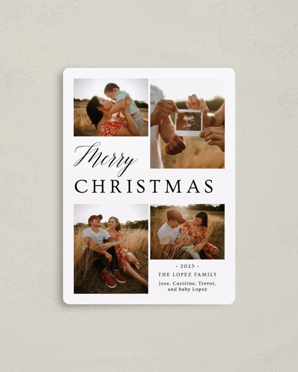 This is a 4" x 5½" Christmas Card called Merry Moments printed in full color with a Luxe Satin finish