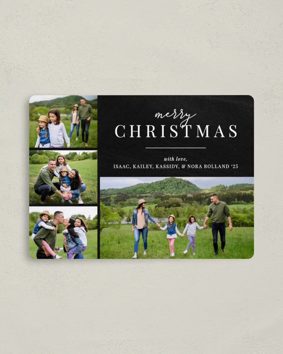This is a 4" x 5½" Christmas Card called Many Memories printed in full color with a Luxe Satin finish
