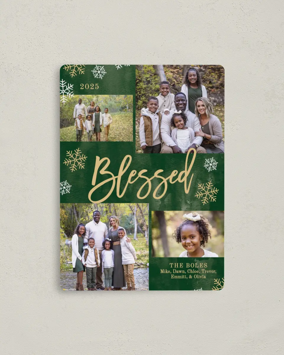 This is a 4" x 5½" Christmas Card called Snow Blessed printed in full color with a Luxe Satin finish