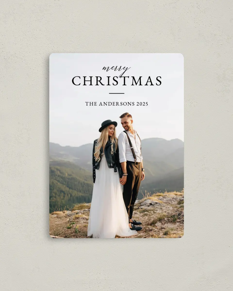 This is a 4" x 5½" Christmas Card called Merry & Minimal printed in full color with a Luxe Satin finish