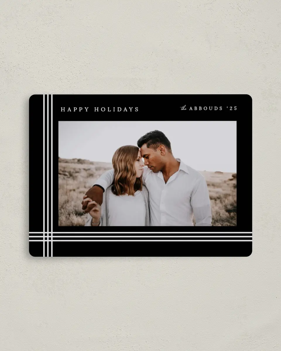 This is a 4" x 5½" Christmas Card called Wrapped Greetings printed in full color with a Luxe Satin finish