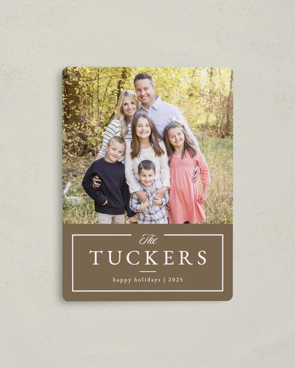 This is a 4" x 5½" Christmas Card called Classy Name printed in full color with a Luxe Satin finish