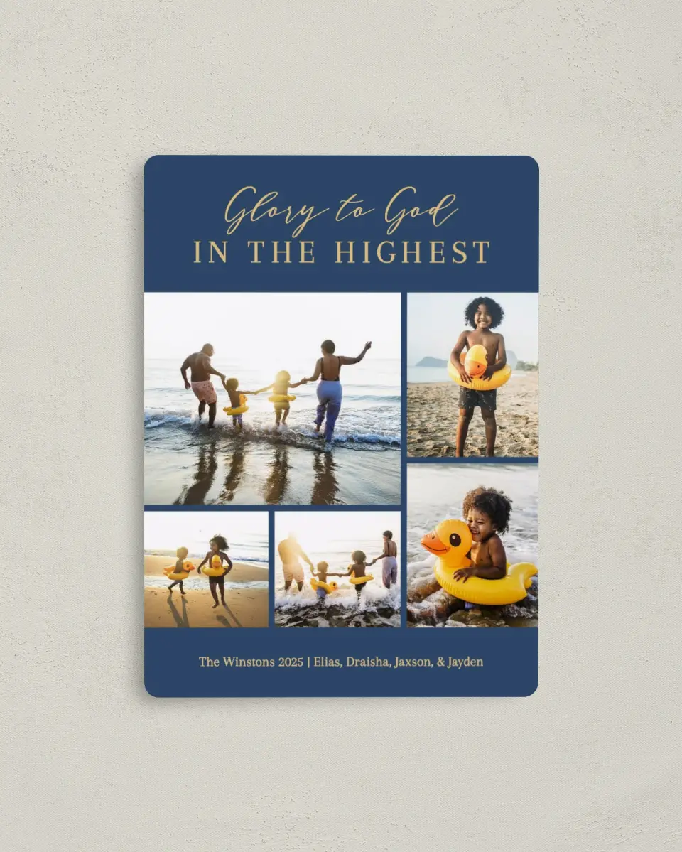 This is a 4" x 5½" Christmas Card called Glory to God printed in full color with a Luxe Satin finish