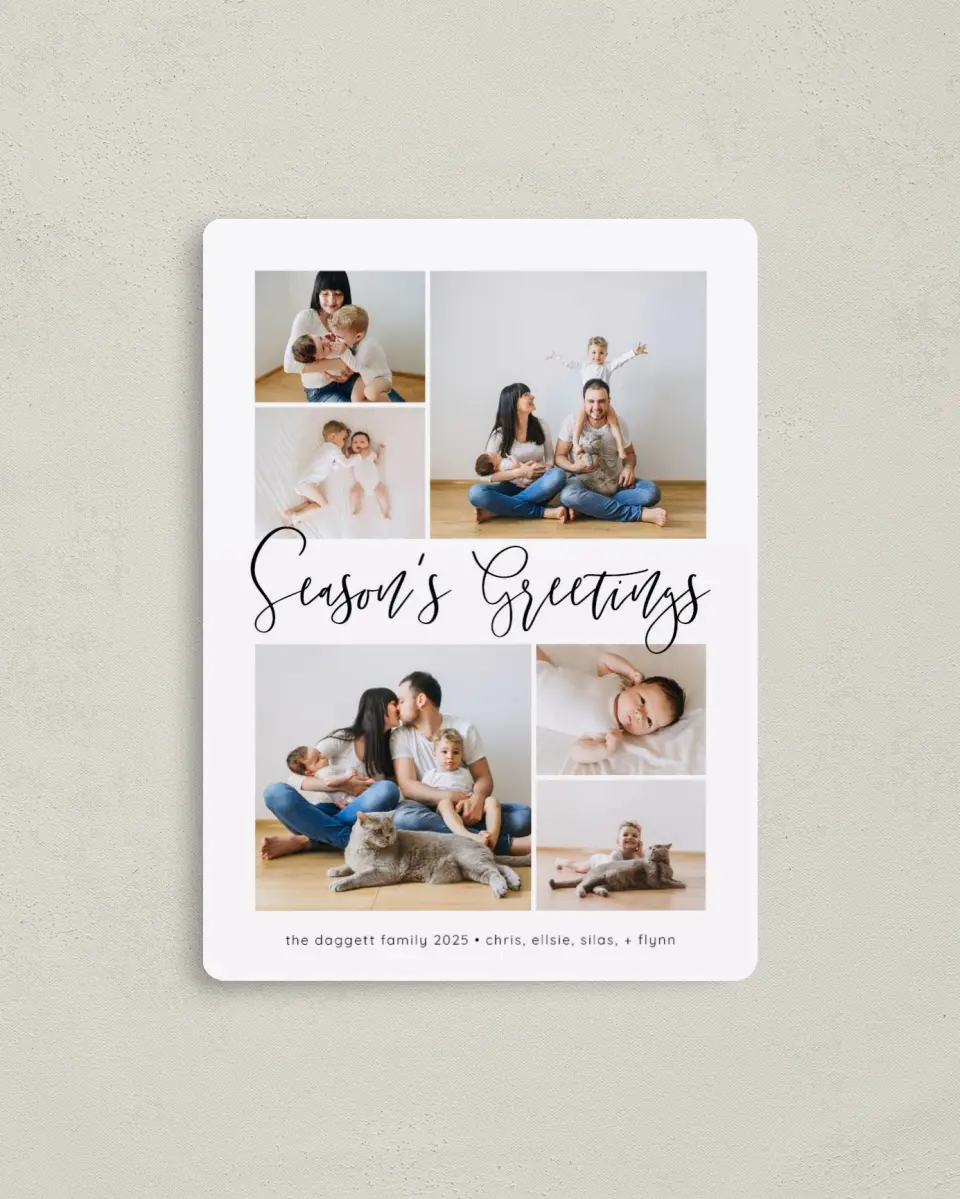 This is a 4" x 5½" Christmas Card called Simple Greetings printed in full color with a Luxe Satin finish