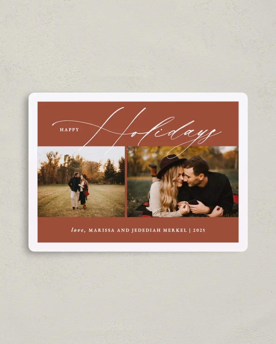 This is a 4" x 5½" Christmas Card called Elegant Holiday printed in full color with a Luxe Satin finish