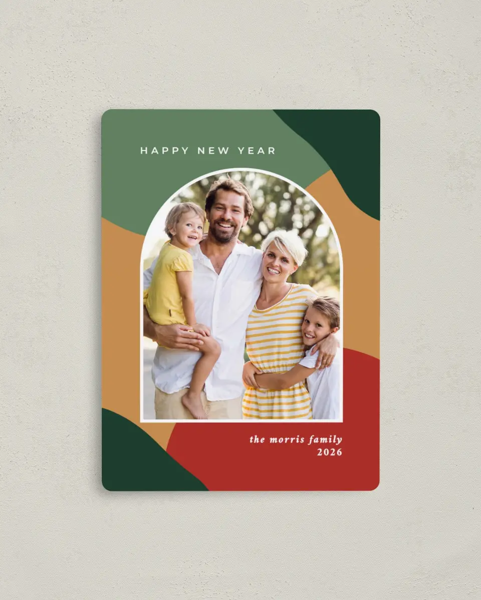 This is a 4" x 5½" Christmas Card called Joyus Arch printed in full color with a Luxe Satin finish