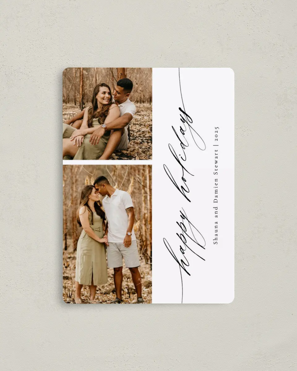 This is a 4" x 5½" Christmas Card called Sweet Script printed in full color with a Luxe Satin finish