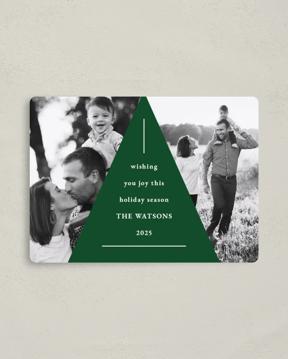 This is a 4" x 5½" Christmas Card called Abstract Tree printed in full color with a Luxe Satin finish