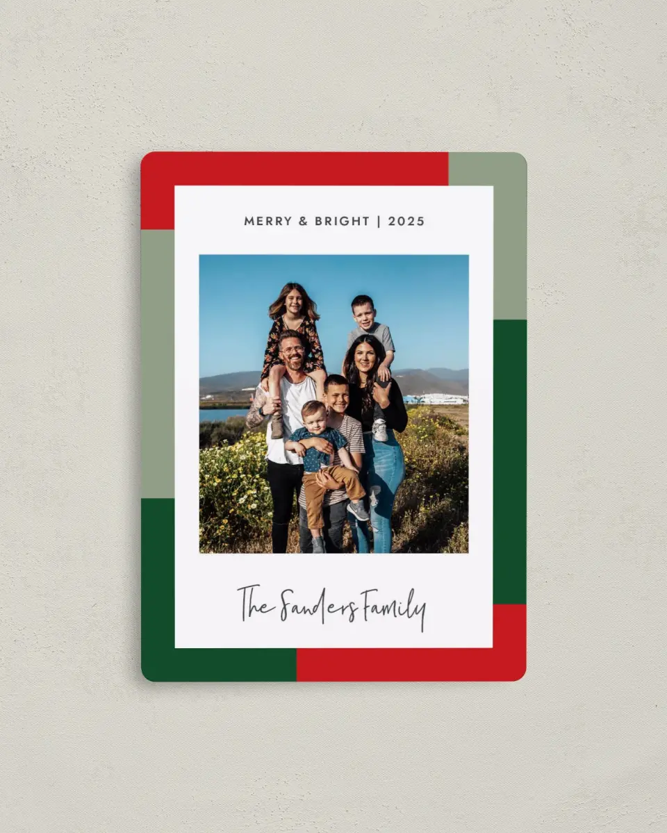 This is a 4" x 5½" Christmas Card called Family Frame printed in full color with a Luxe Satin finish
