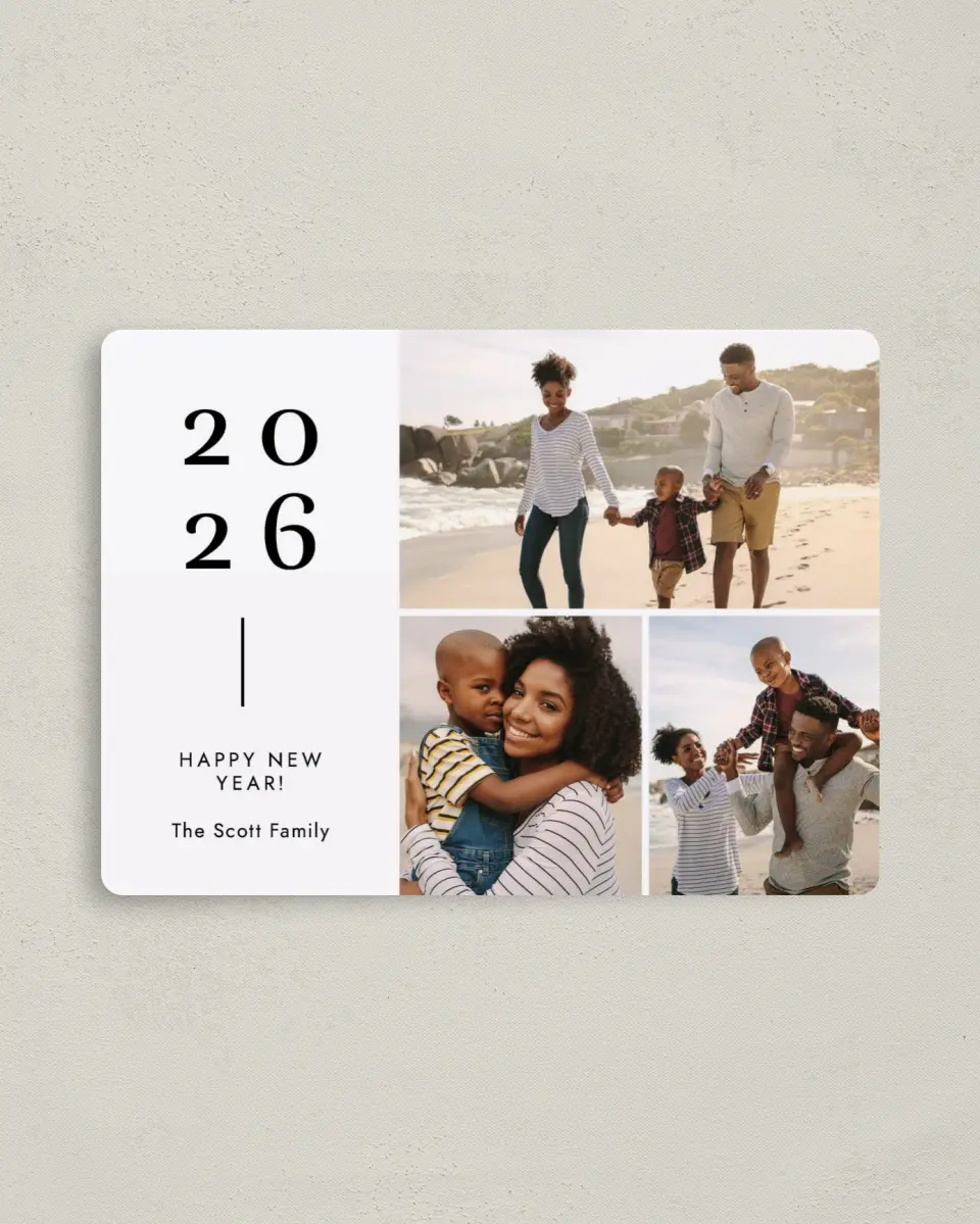 This is a 4" x 5½" Christmas Card called Simple Year printed in full color with a Luxe Satin finish