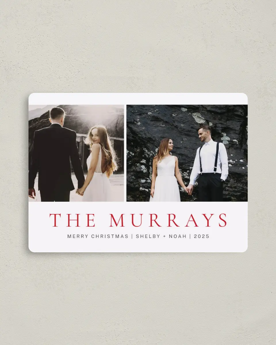 This is a 4" x 5½" Christmas Card called Grand Name printed in full color with a Luxe Satin finish