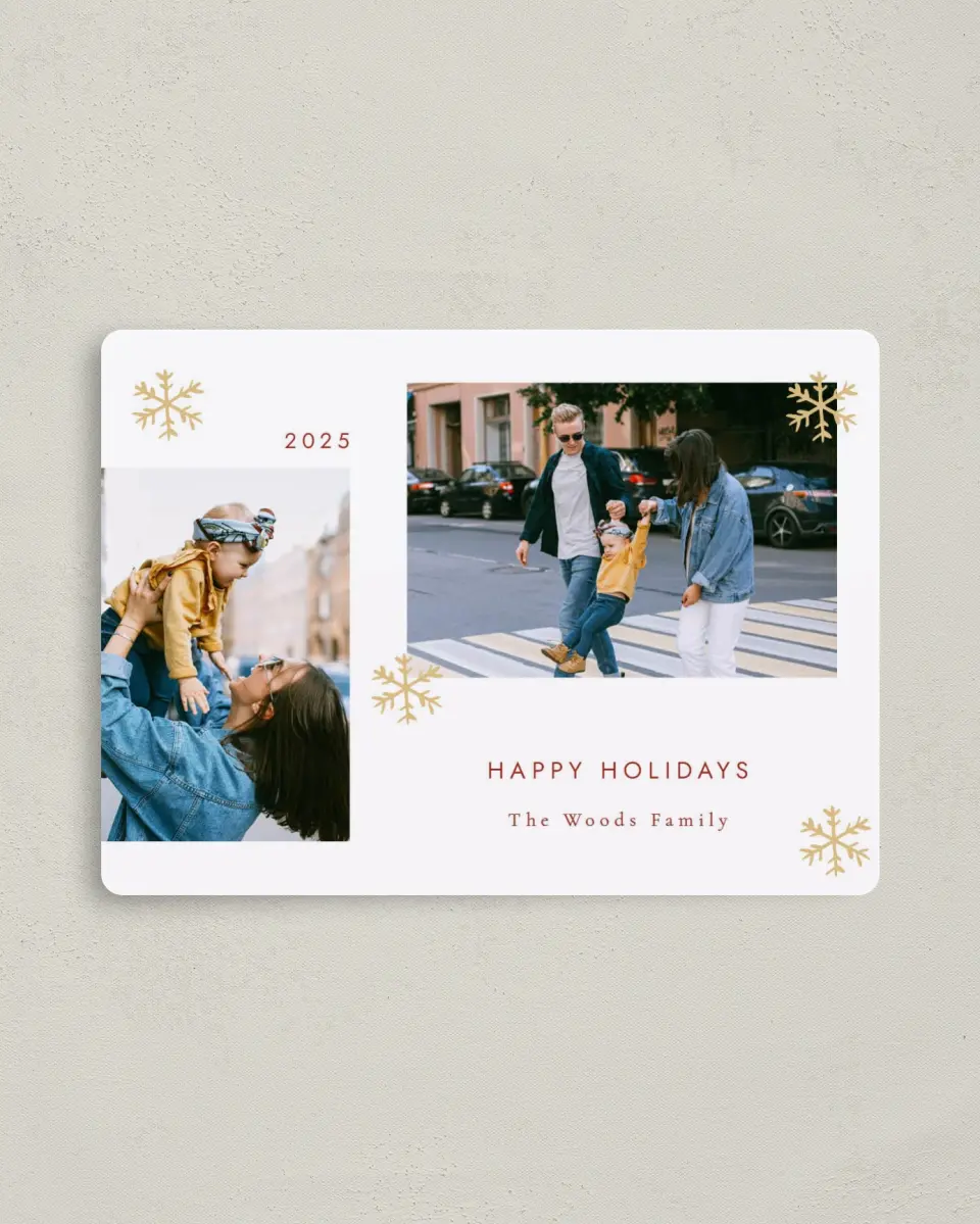 This is a 4" x 5½" Christmas Card called Sweet Snowfall printed in full color with a Luxe Satin finish
