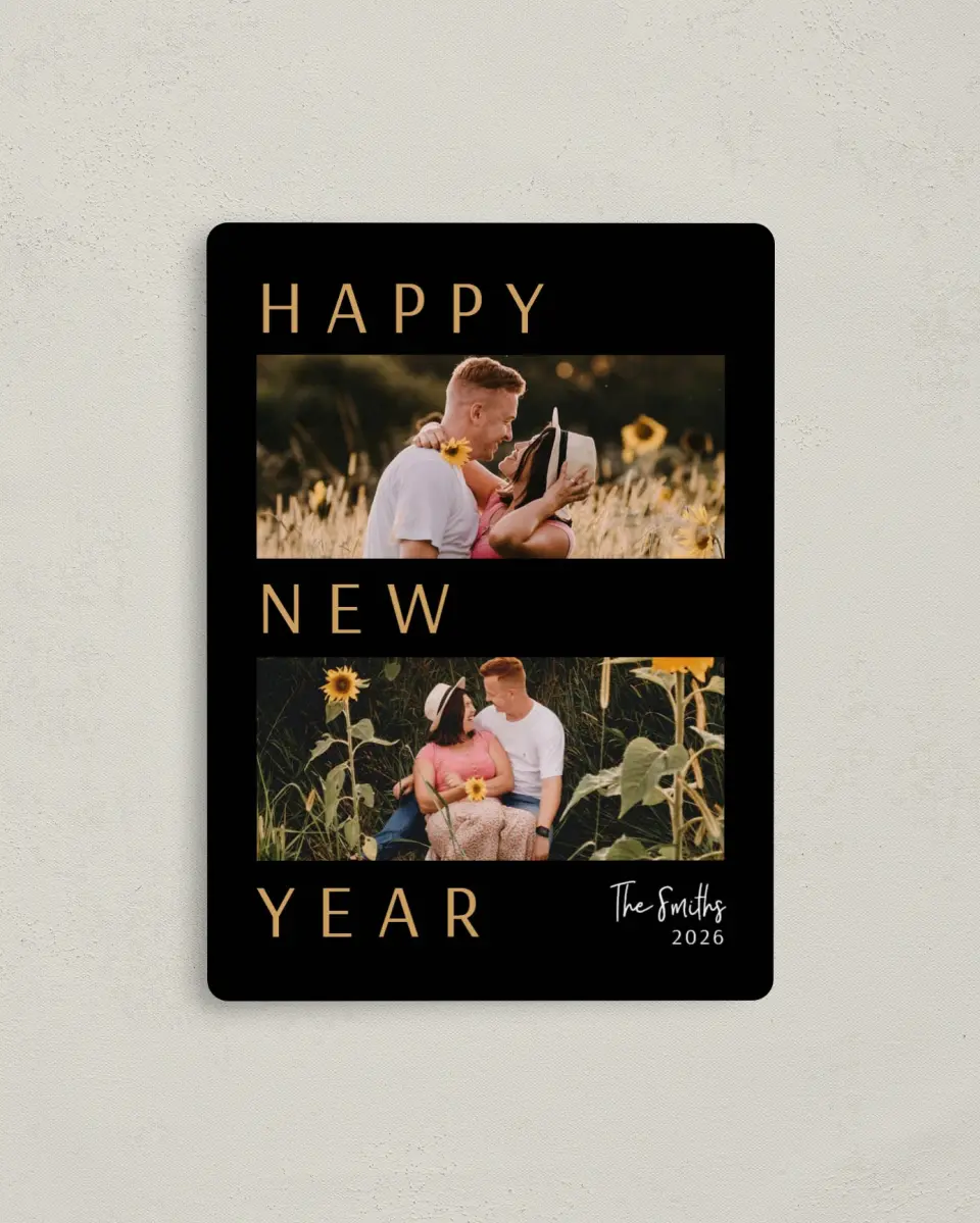 This is a 4" x 5½" Christmas Card called Modest Cheer printed in full color with a Luxe Satin finish
