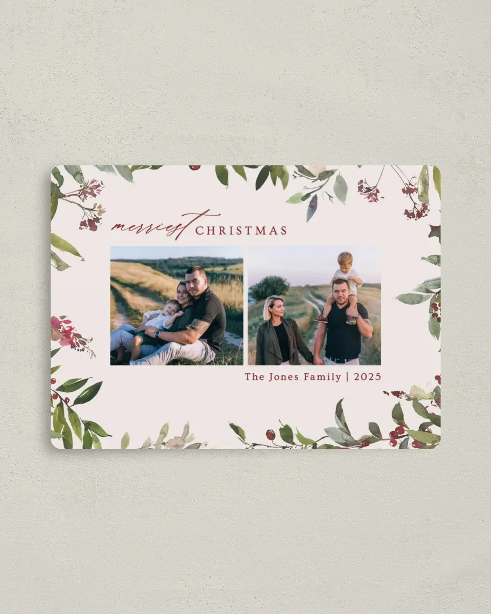 This is a 4" x 5½" Christmas Card called Cheery Surround printed in full color with a Luxe Satin finish