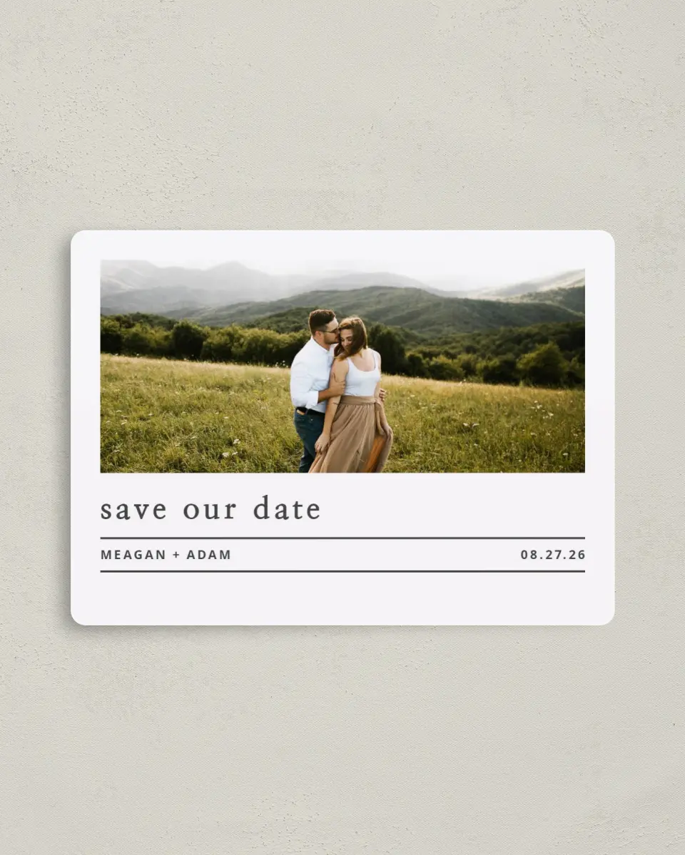 This is a 4" x 5½" Save the Date Magnet called Clear Choice printed in full color with a Luxe Satin finish
