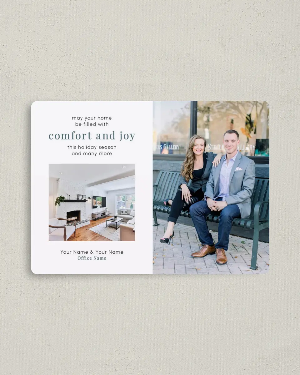 This is a 4" x 5½" Christmas Card called Comfort & Joy printed in full color with a Luxe Satin finish