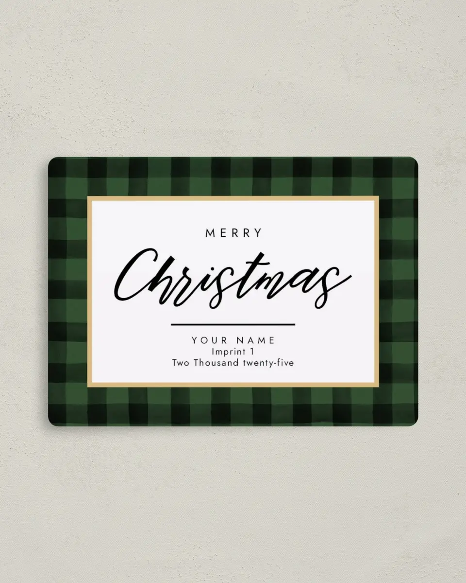 This is a 4" x 5½" Christmas Card called Christmas Check printed in full color with a Luxe Satin finish