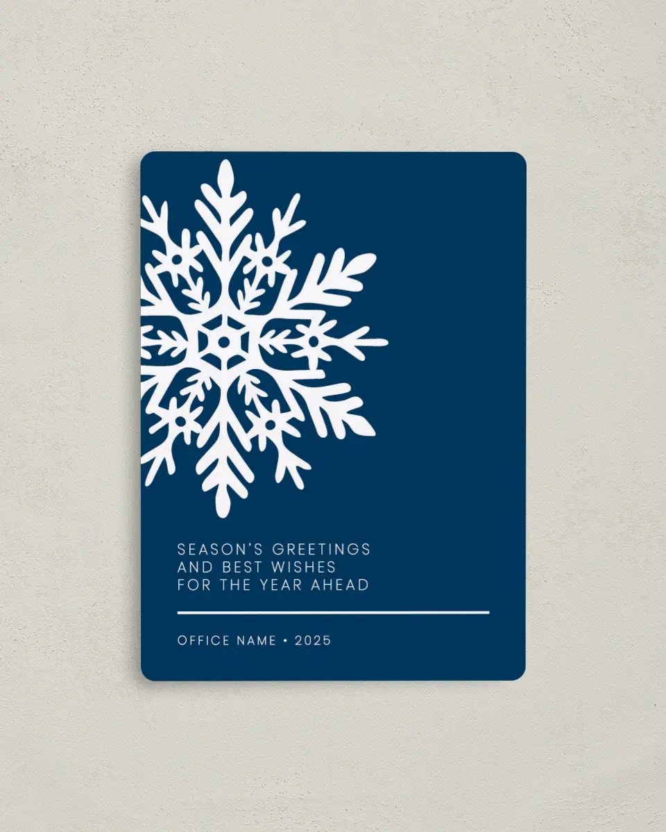 This is a 4" x 5½" Christmas Card called Simple Snowflake printed in full color with a Luxe Satin finish