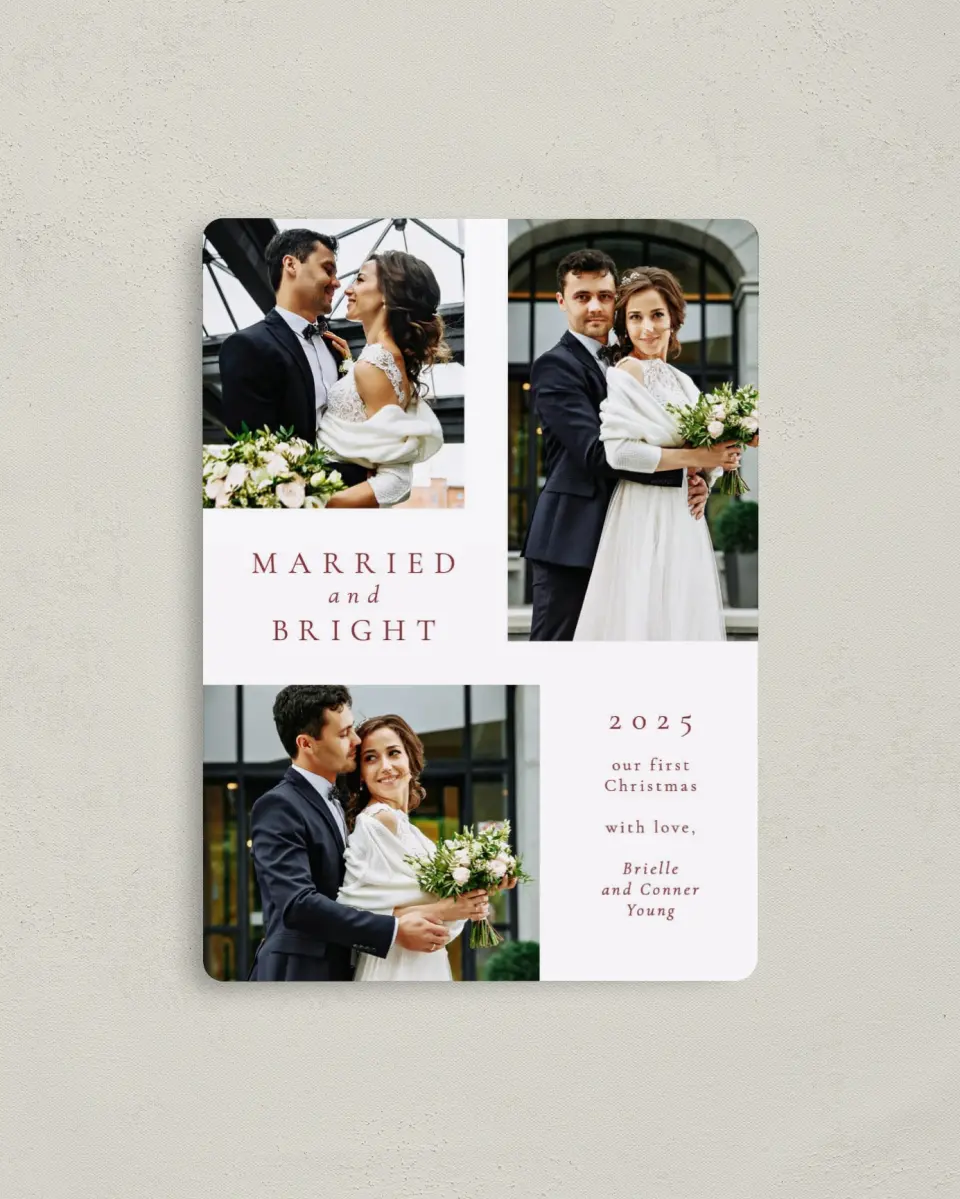 This is a 4" x 5½" Christmas Card called Bright Theme printed in full color with a Luxe Satin finish