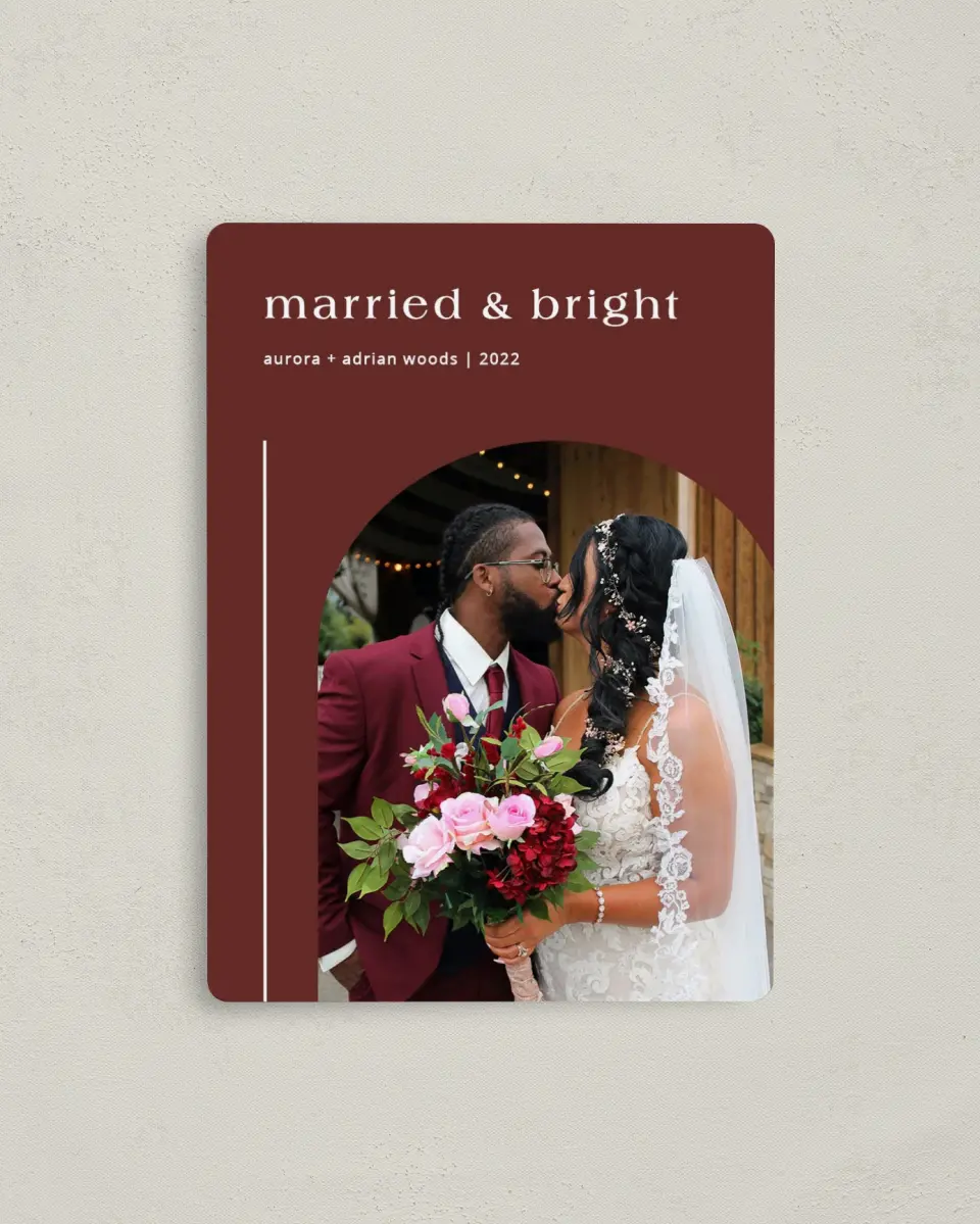 This is a 4" x 5½" Christmas Card called Bright and Clean printed in full color with Rose Gold foil and a Luxe Satin finish