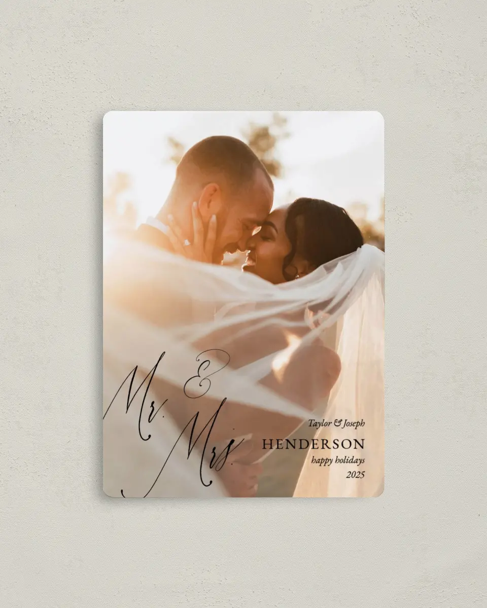 This is a 4" x 5½" Christmas Card called Dramatic Greetings printed in full color with a Luxe Satin finish