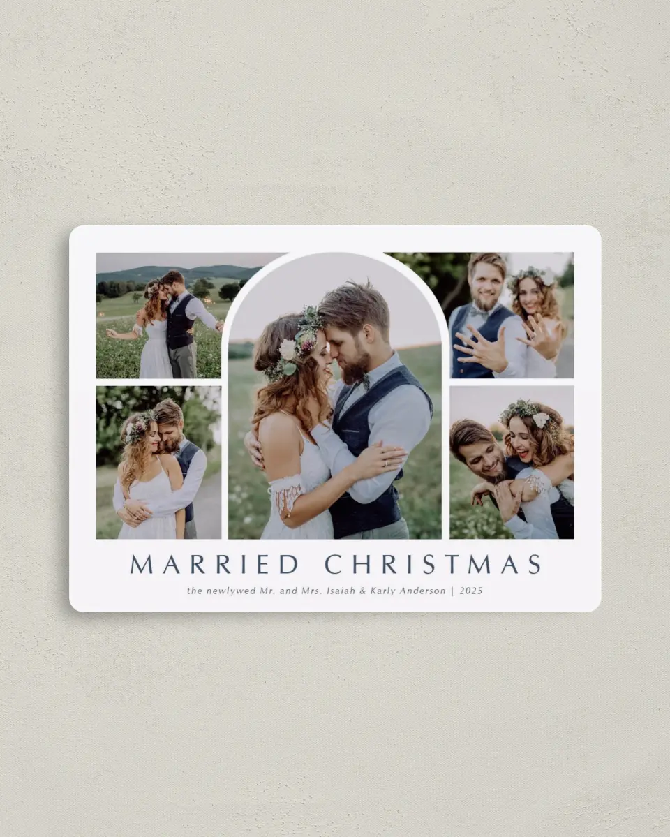 This is a 4" x 5½" Christmas Card called Married Arch printed in full color with a Luxe Satin finish