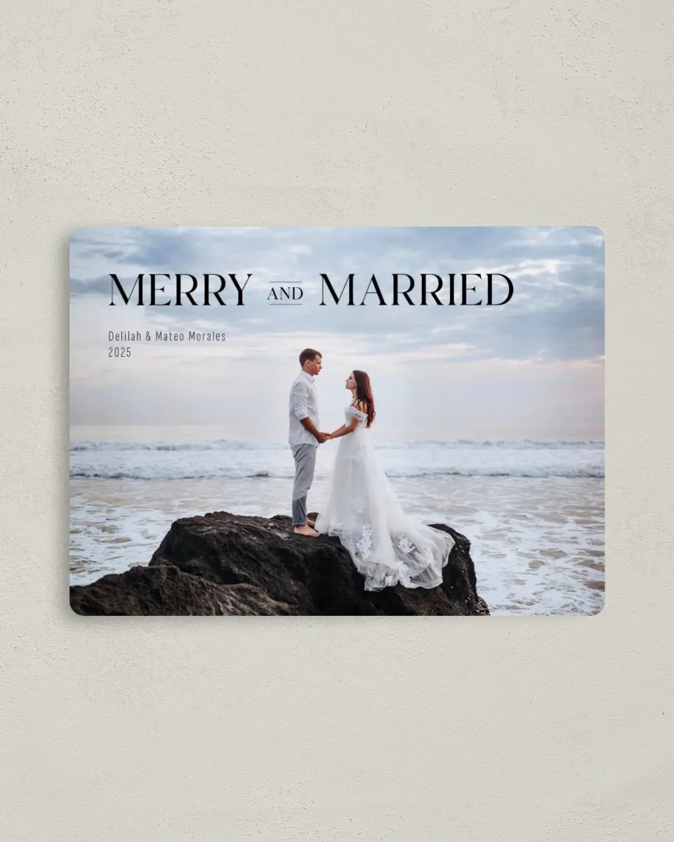 This is a 4" x 5½" Christmas Card called Merry Panorama printed in full color with a Luxe Satin finish