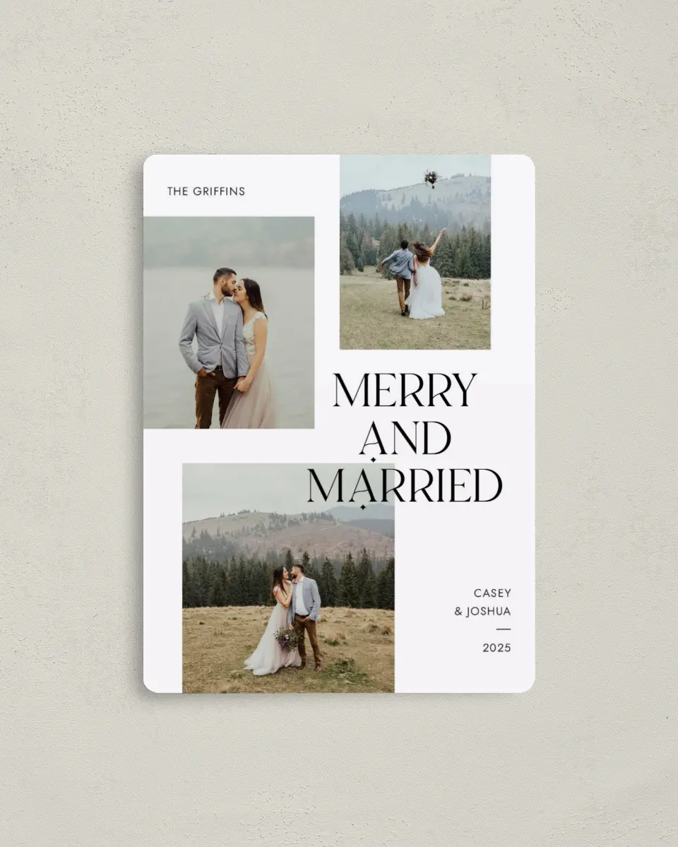 This is a 4" x 5½" Christmas Card called Married Mix printed in full color with a Luxe Satin finish