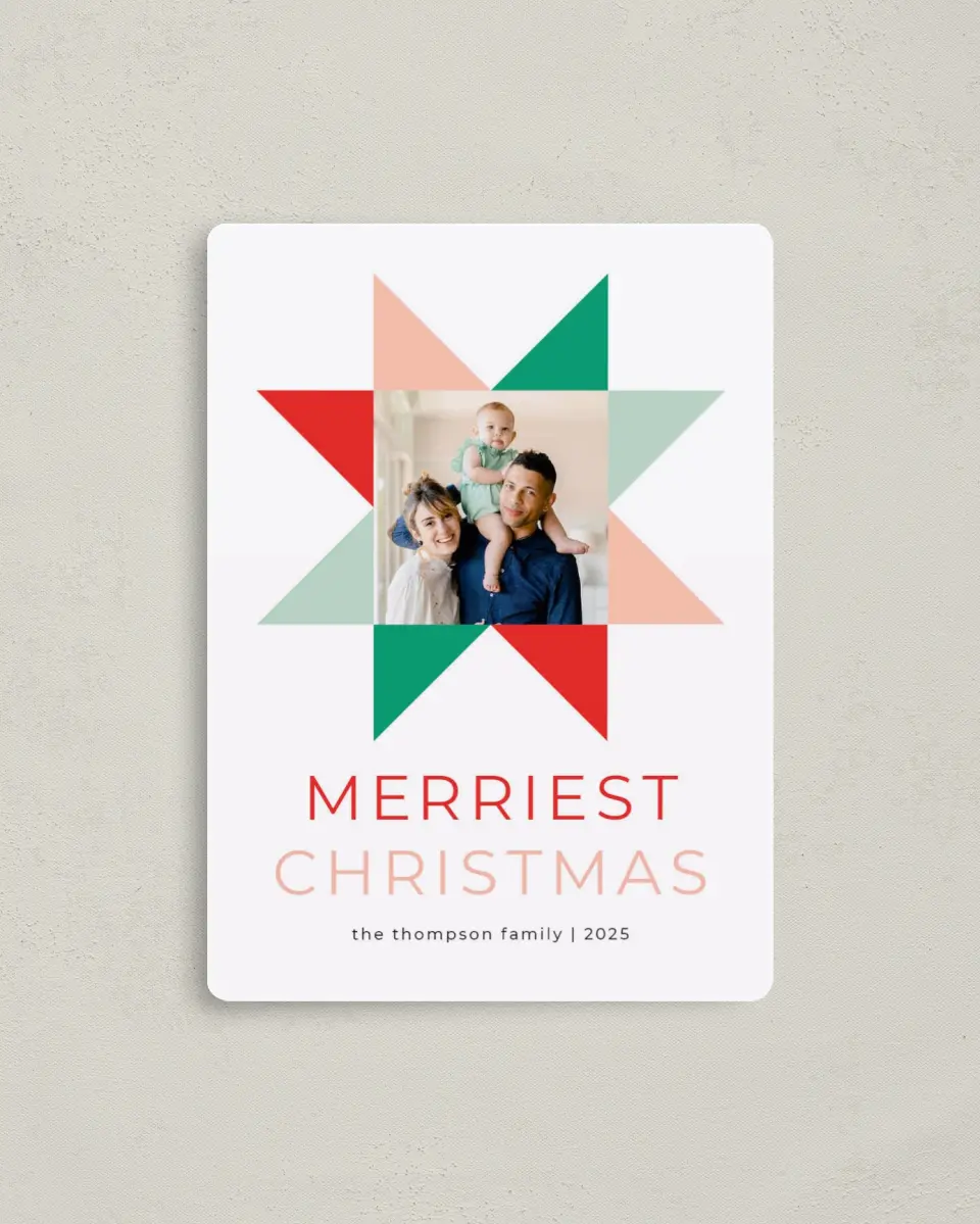 This is a 4" x 5½" Christmas Card called Merry Merry printed in full color with a Luxe Satin finish