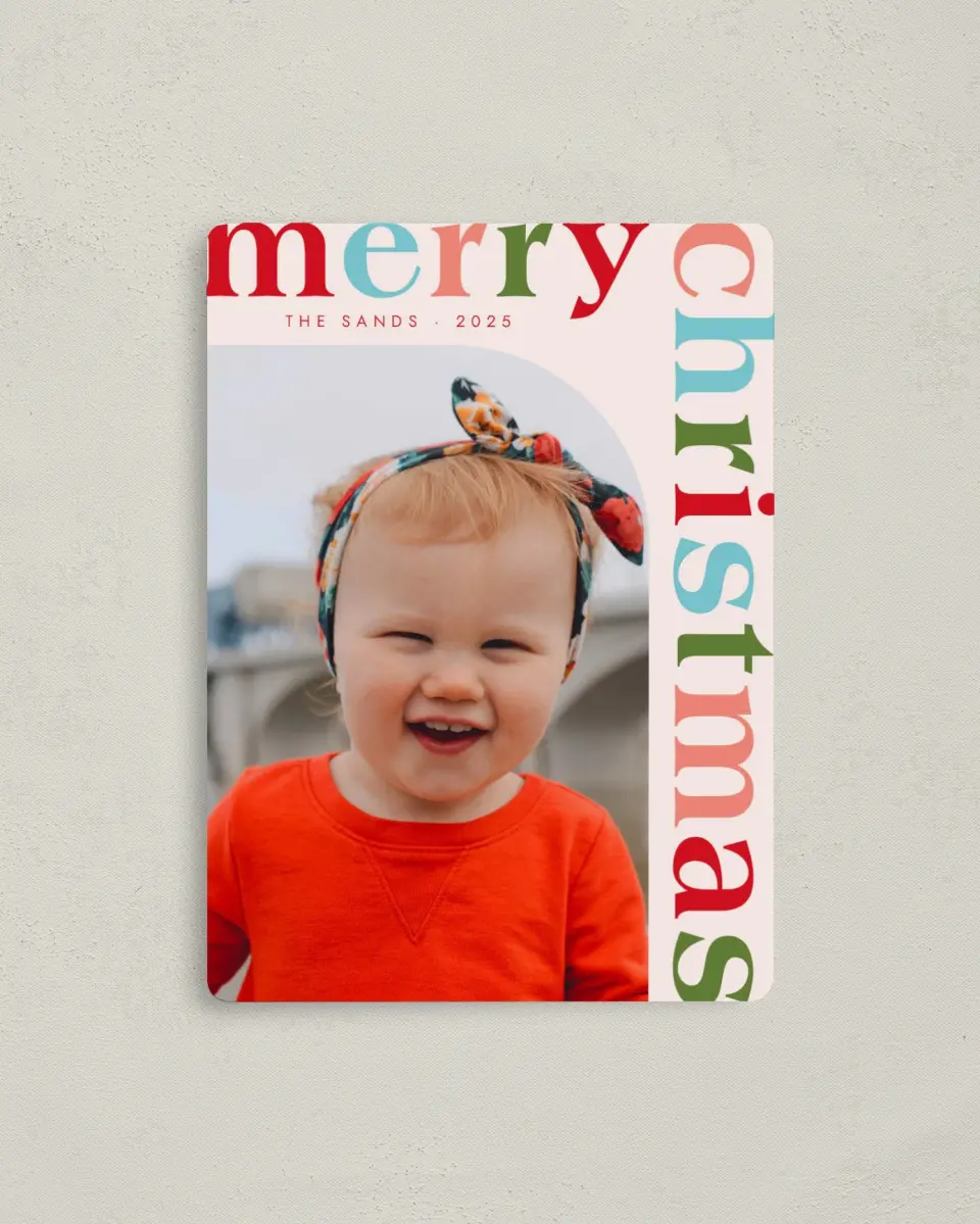 This is a 4" x 5½" Christmas Card called Colorful Christmas printed in full color with a Luxe Satin finish