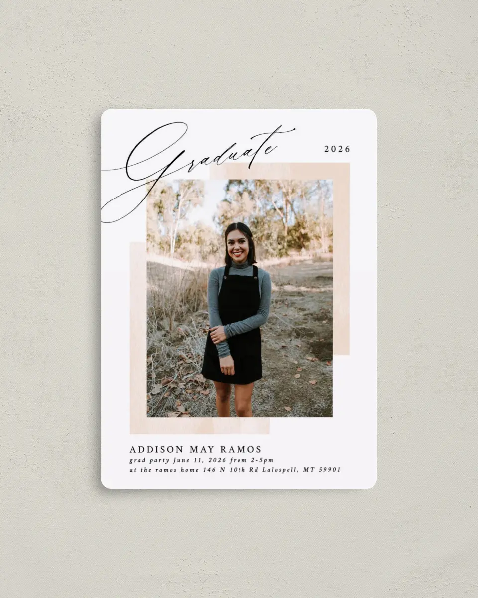 This is a 4" x 5½" Graduation Announcement Magnet called Cute Commencement printed in full color with a Luxe Satin finish