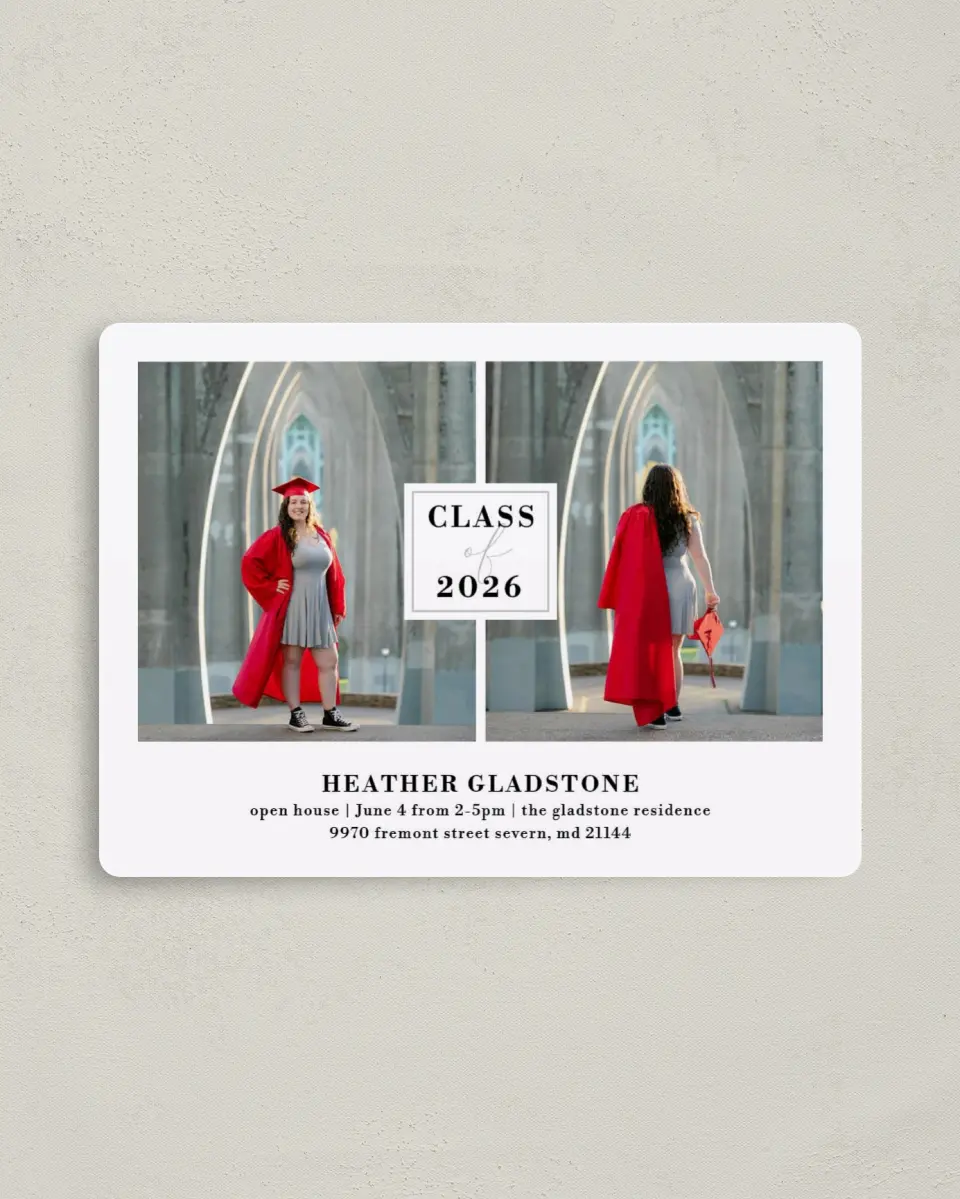 This is a 4" x 5½" Graduation Announcement Magnet called Strong Foundation printed in full color with a Luxe Satin finish