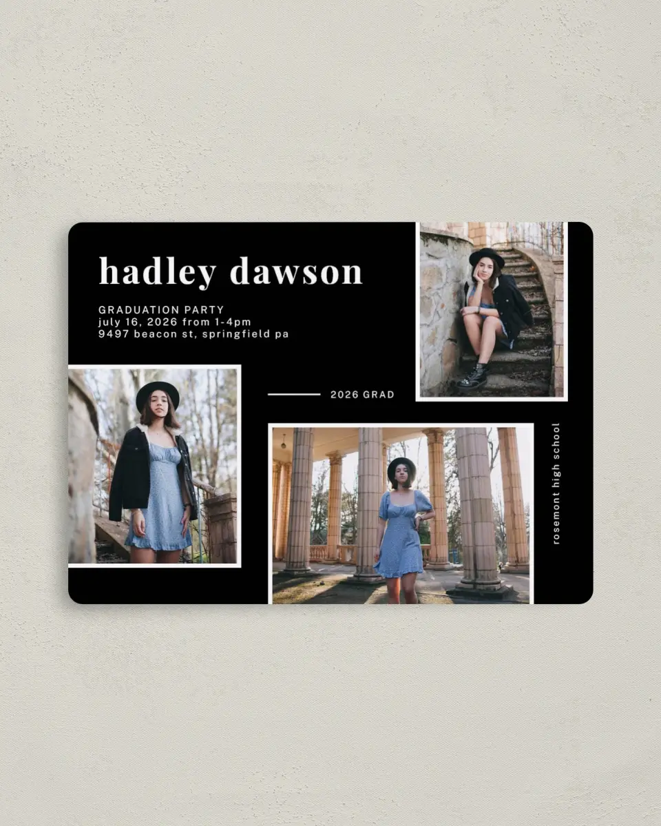 This is a 4" x 5½" Graduation Announcement Magnet called Unstoppable Grad printed in full color with a Luxe Satin finish