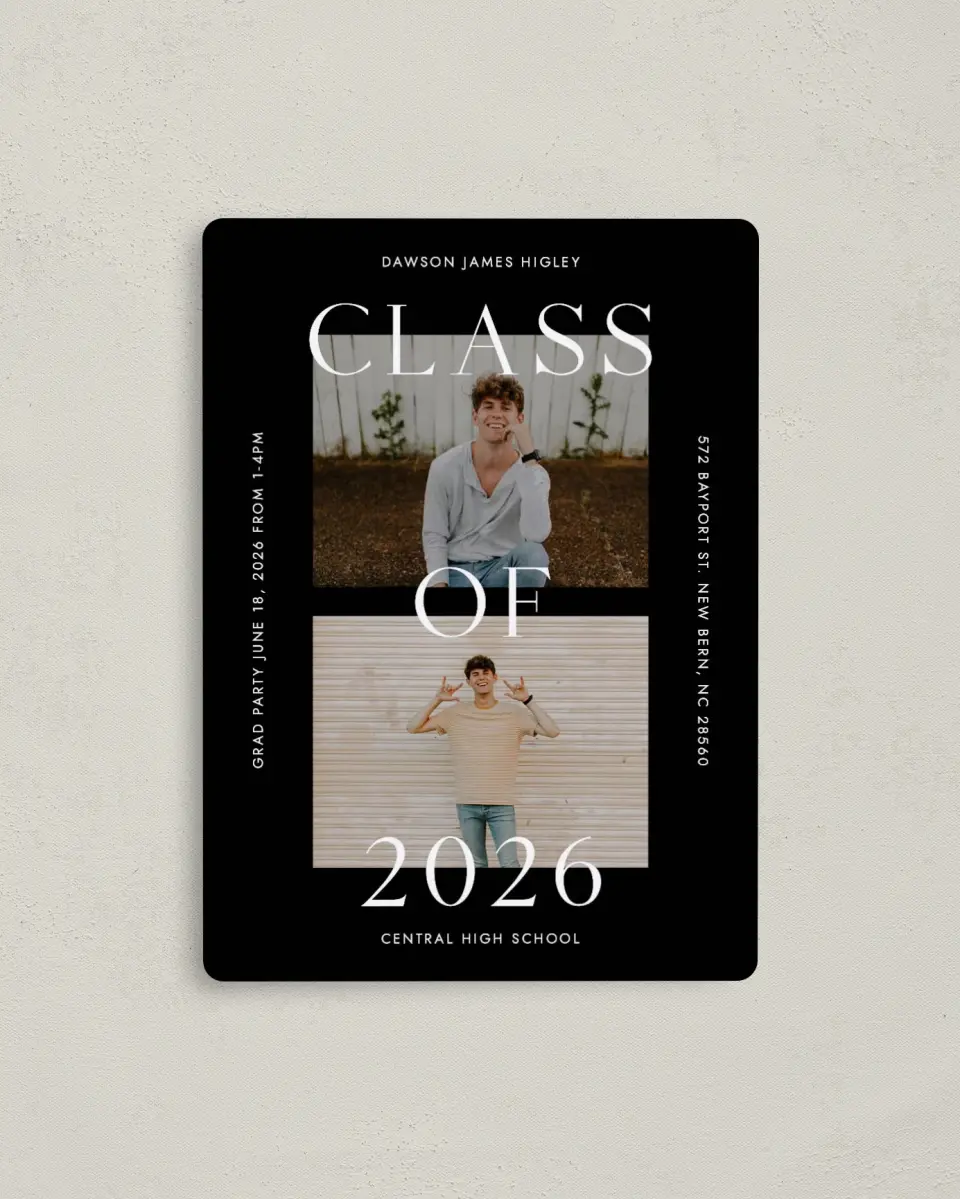 This is a 4" x 5½" Graduation Announcement Magnet called Cool Class printed in full color with a Luxe Satin finish