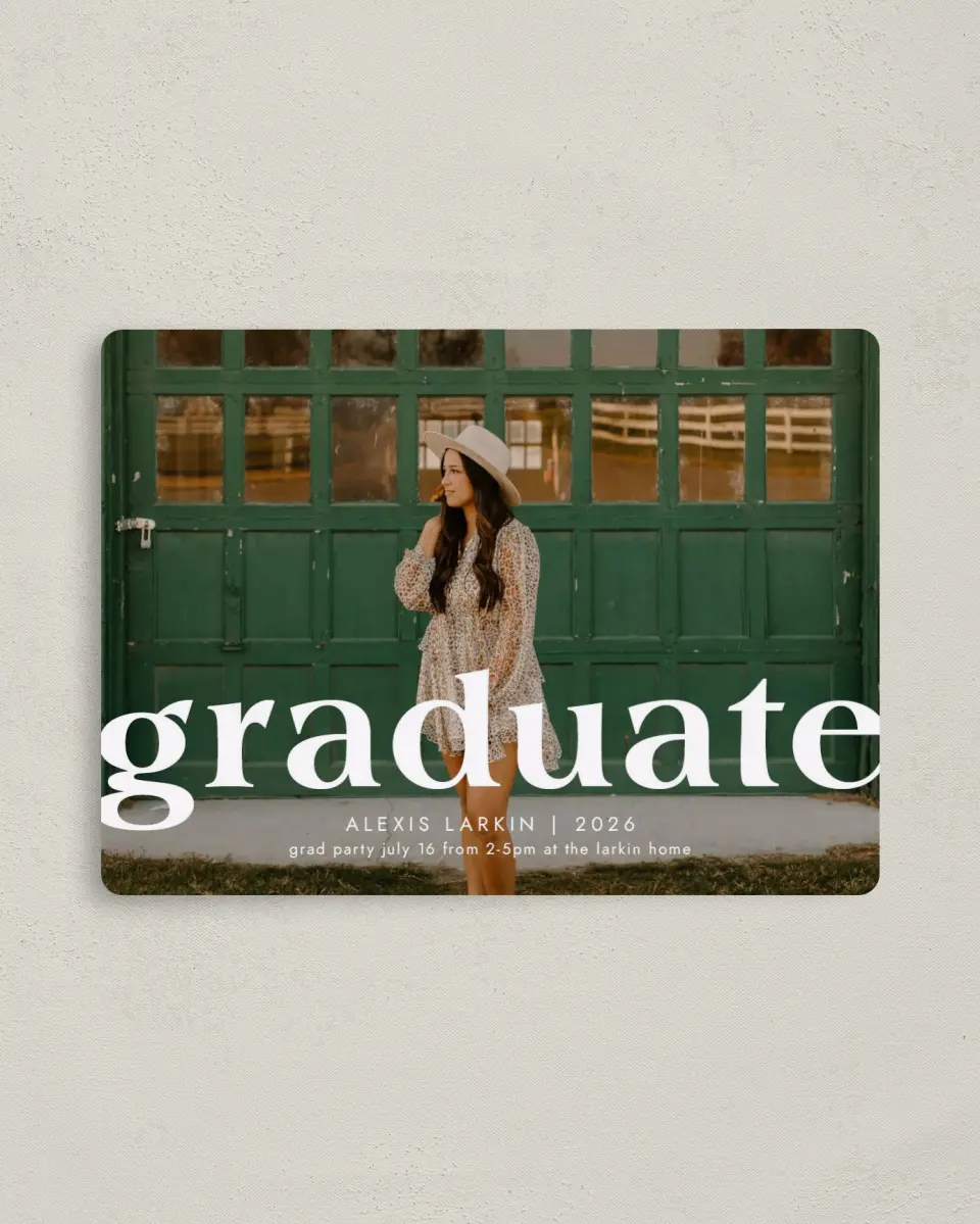 This is a 4" x 5½" Graduation Announcement Magnet called Bold Scholar printed in full color with a Luxe Satin finish