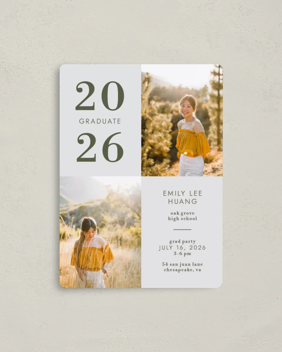 This is a 4" x 5½" Graduation Announcement Magnet called Star Student printed in full color with a Luxe Satin finish