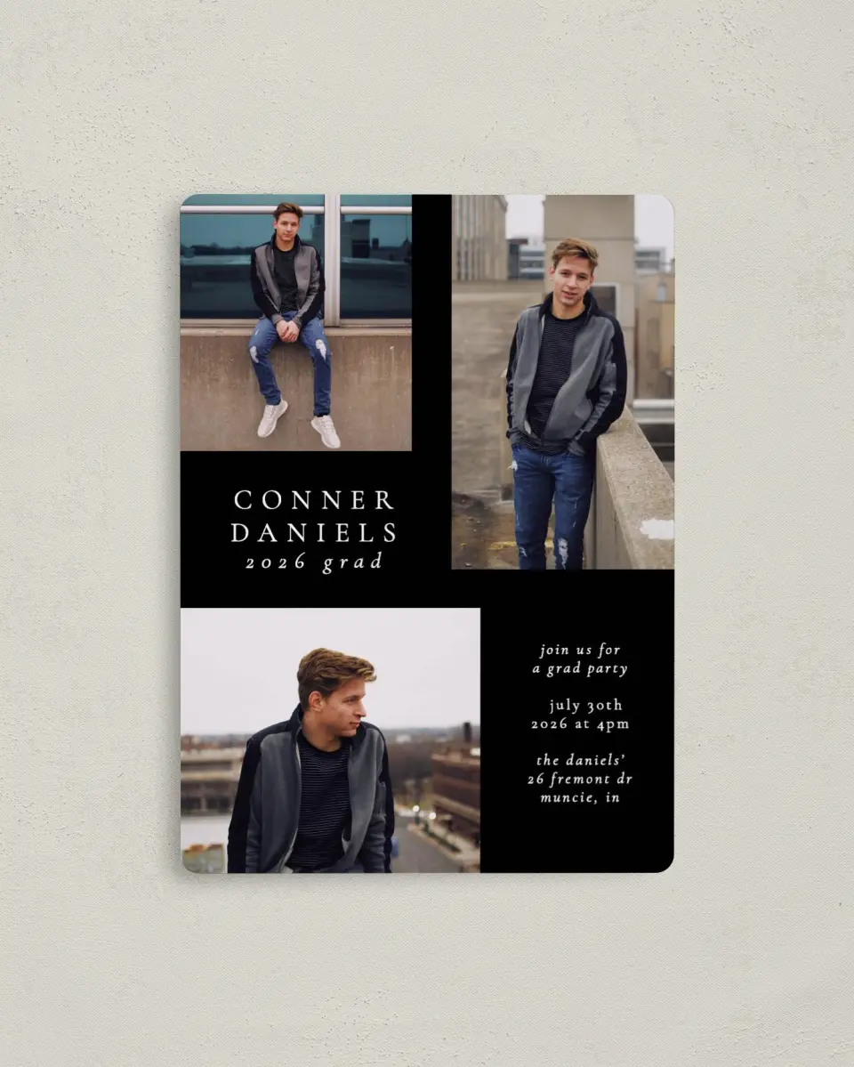 This is a 4" x 5½" Graduation Announcement Magnet called Graduate Grid printed in full color with a Luxe Satin finish