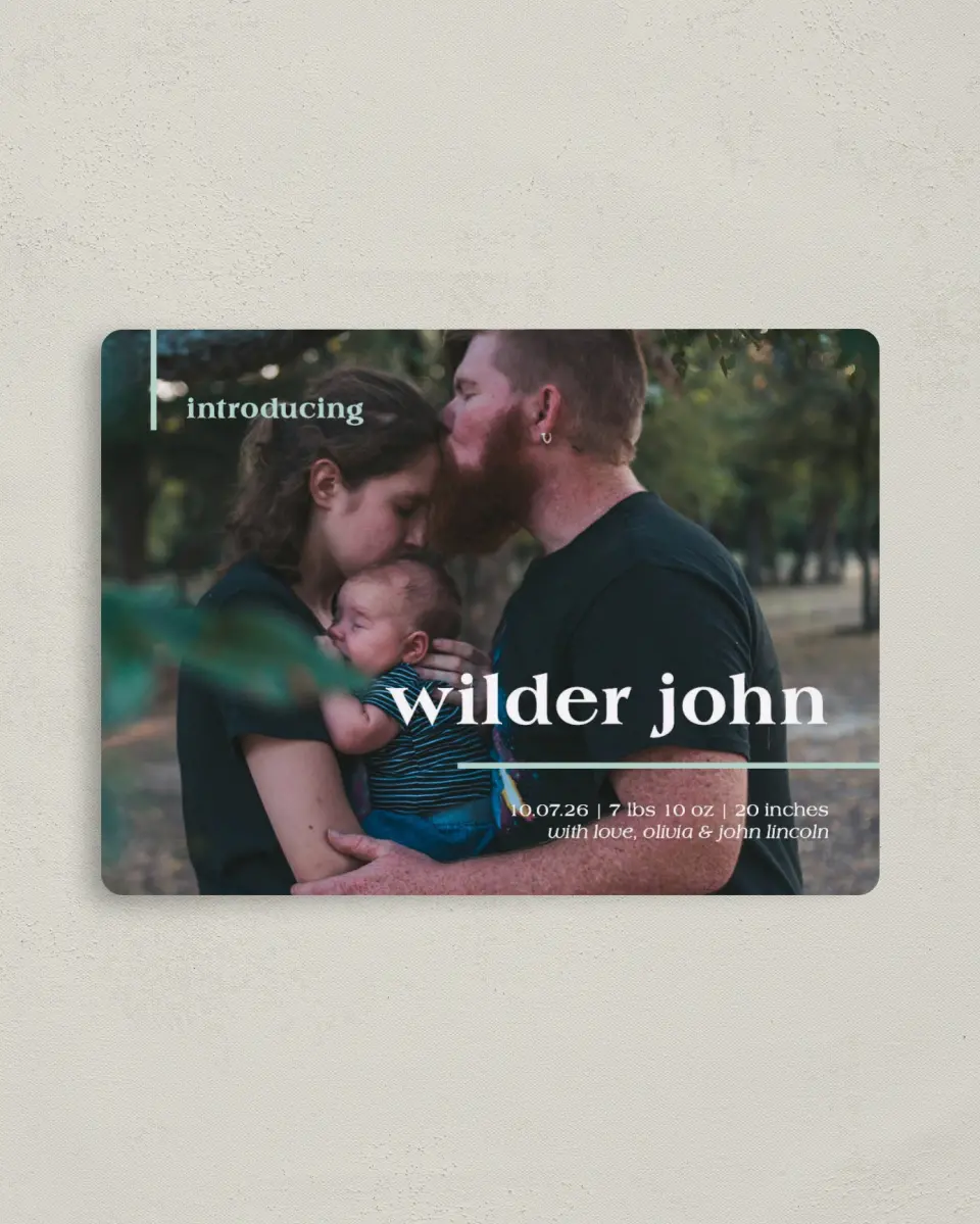 This is a 4" x 5½" Birth Announcement Magnet called Introducing Babe printed in full color with a Luxe Satin finish