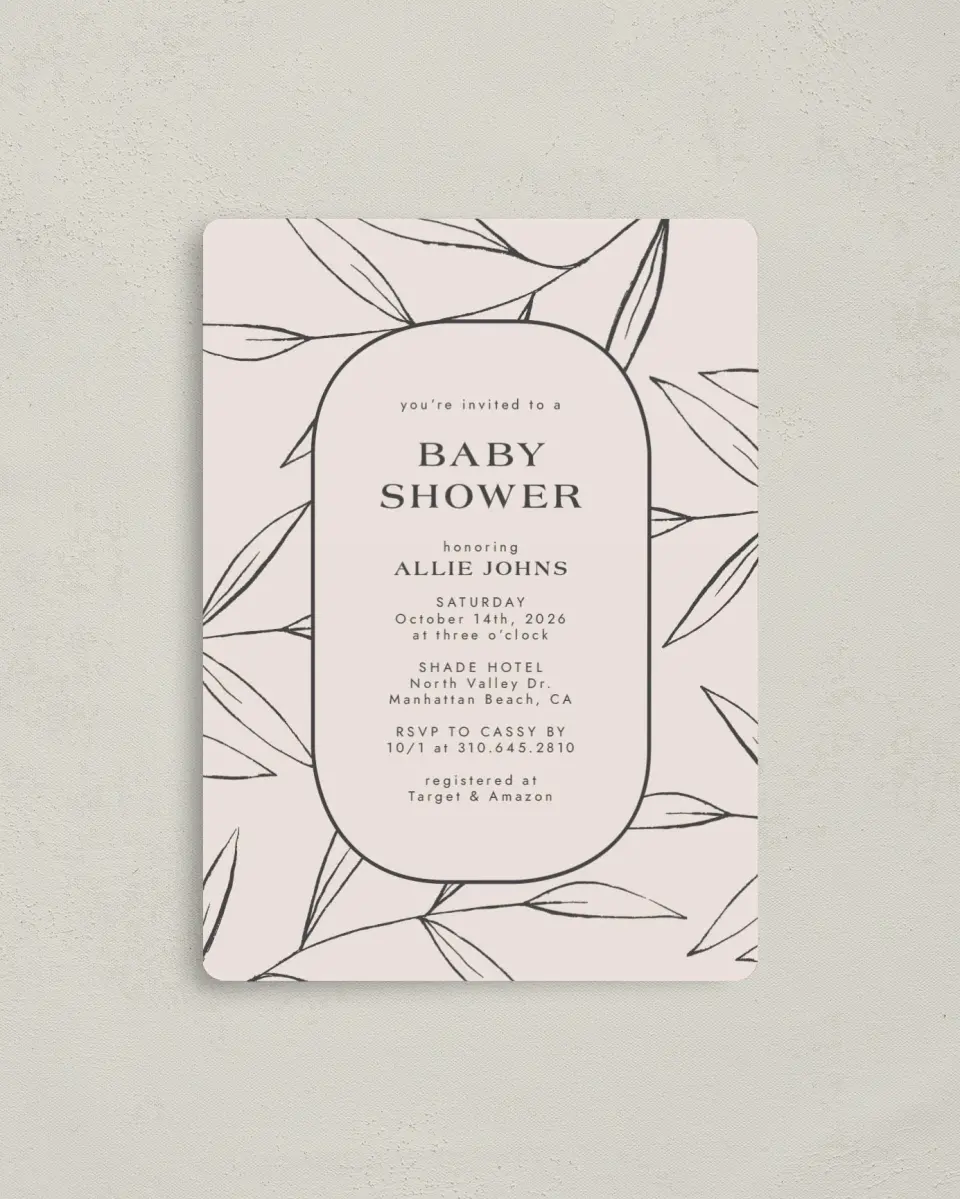 This is a 4" x 5½" Baby Shower Invitation Magnet called Botanical Babe printed in full color with a Luxe Satin finish