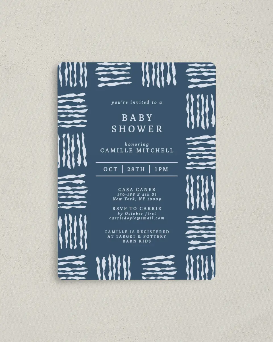 This is a 4" x 5½" Baby Shower Invitation Magnet called Shower Threads printed in full color with a Luxe Satin finish