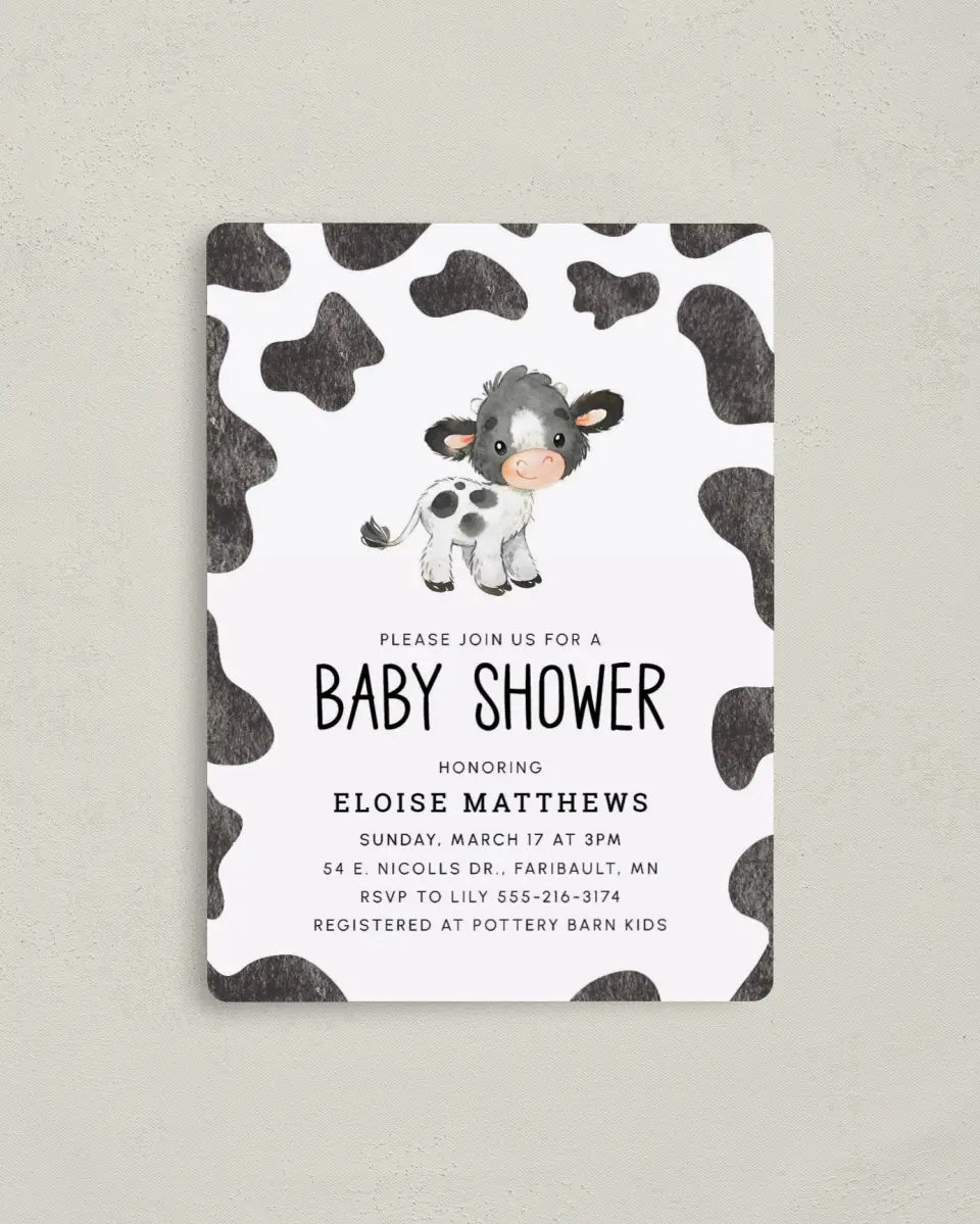 This is a 4" x 5½" Baby Shower Invitation Magnet called Modern Moo printed in full color with a Luxe Satin finish