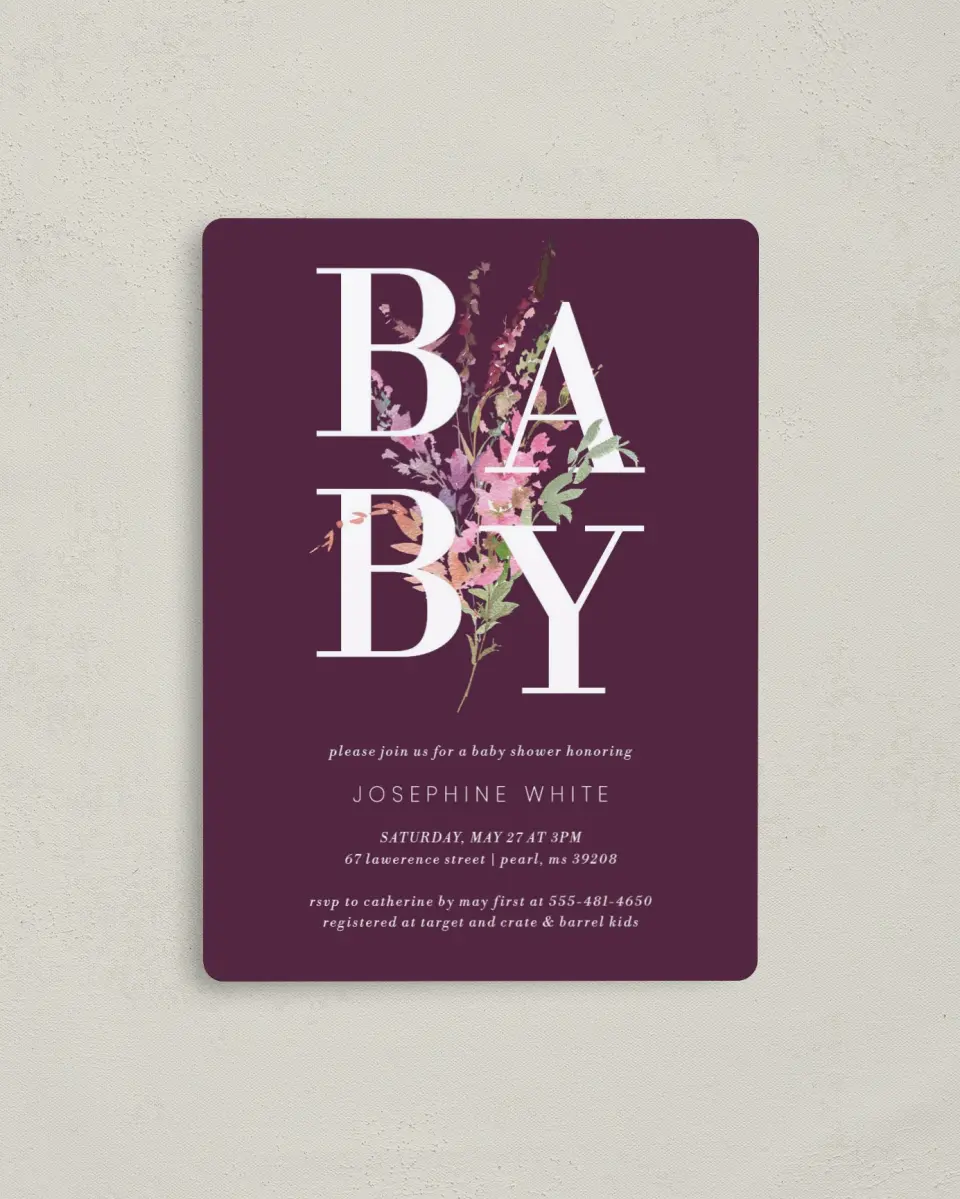 This is a 4" x 5½" Baby Shower Invitation Magnet called Baby Bouquet printed in full color with a Luxe Satin finish