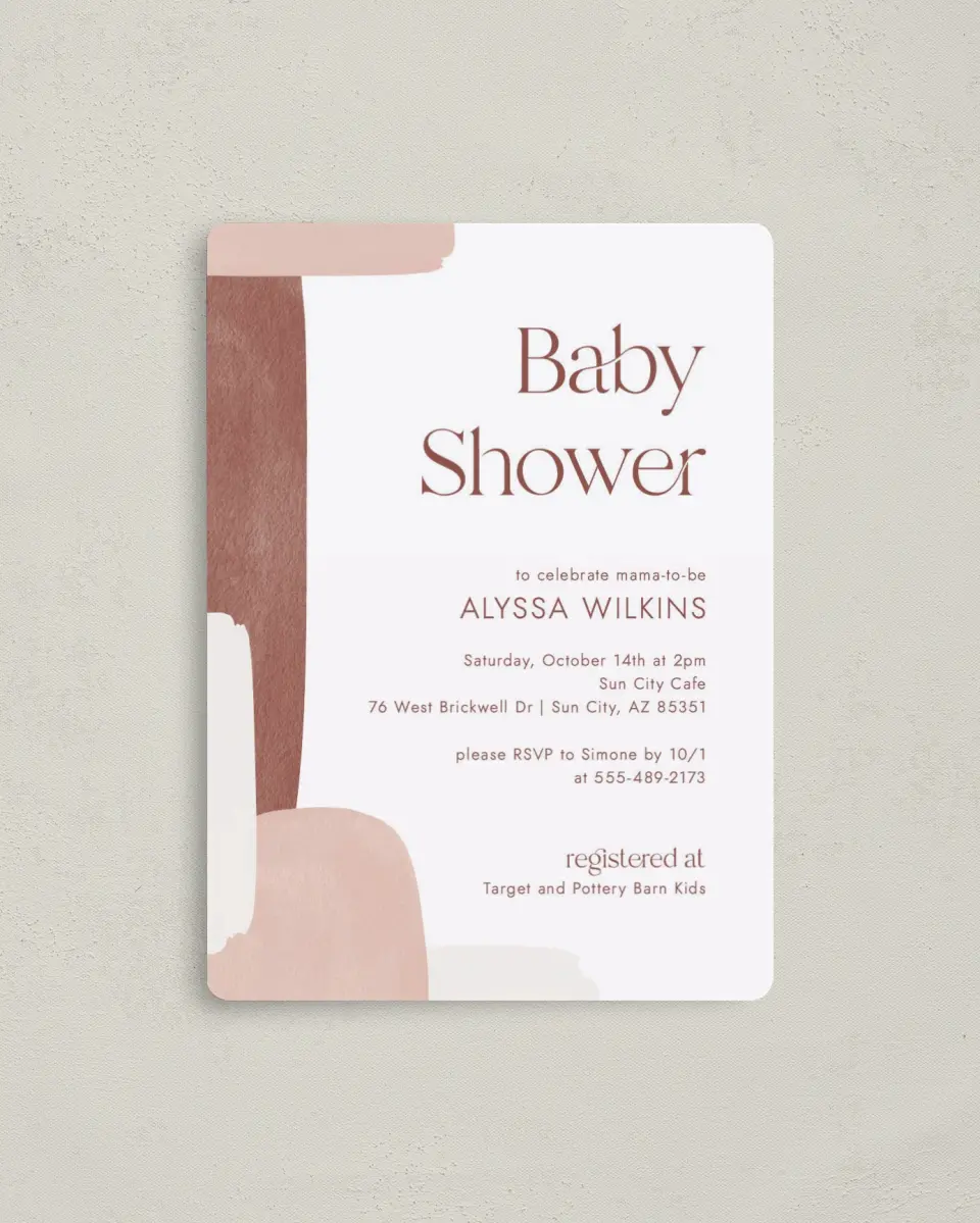 This is a 4" x 5½" Baby Shower Invitation Magnet called Shapely Shower printed in full color with a Luxe Satin finish