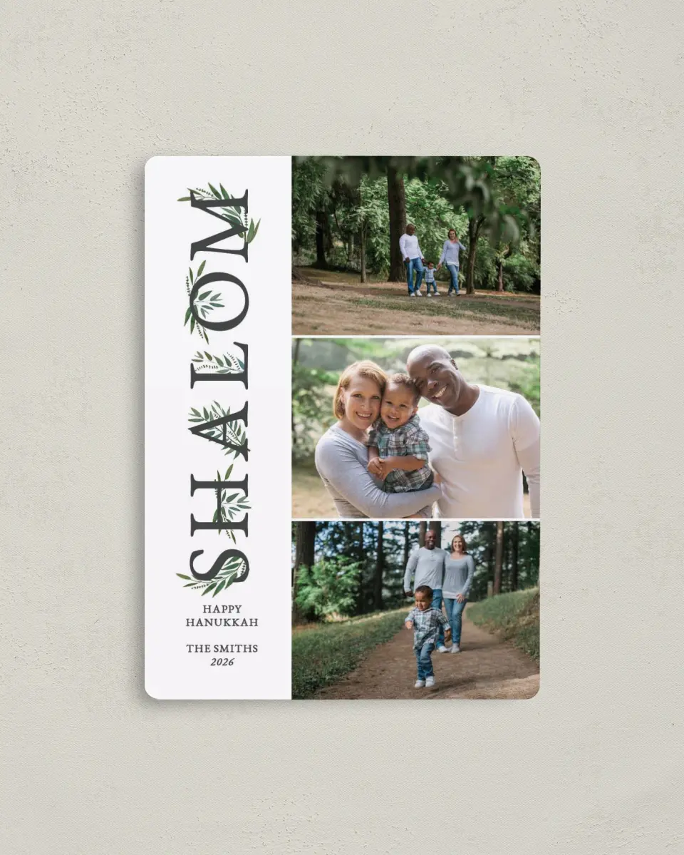 This is a 4" x 5½" Hanukkah Card called Flourishing Festival printed in full color with Silver foil and a Luxe Satin finish