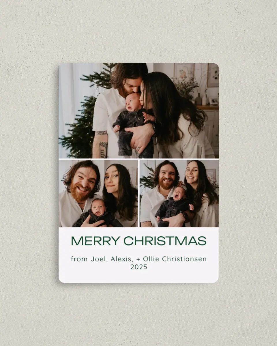 This is a 4" x 5½" Christmas Card called Best Gift Ever printed in full color with a Luxe Satin finish