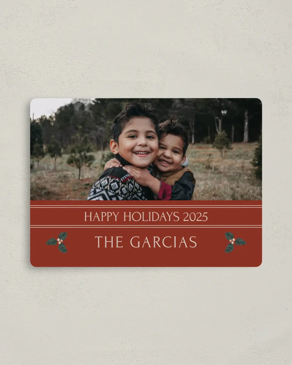 This is a 4" x 5½" Christmas Card called Comfort & Cheer printed in full color with a Luxe Satin finish