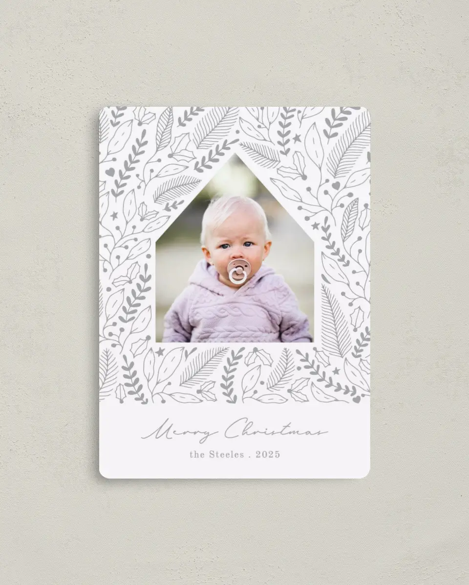 This is a 4" x 5½" Christmas Card called Holiday House printed in full color with a Luxe Satin finish